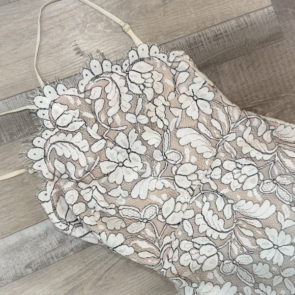 Lulus delicate darling beige and ivory lace bodycon high neck dress ❤️ - Picture 9 of 15